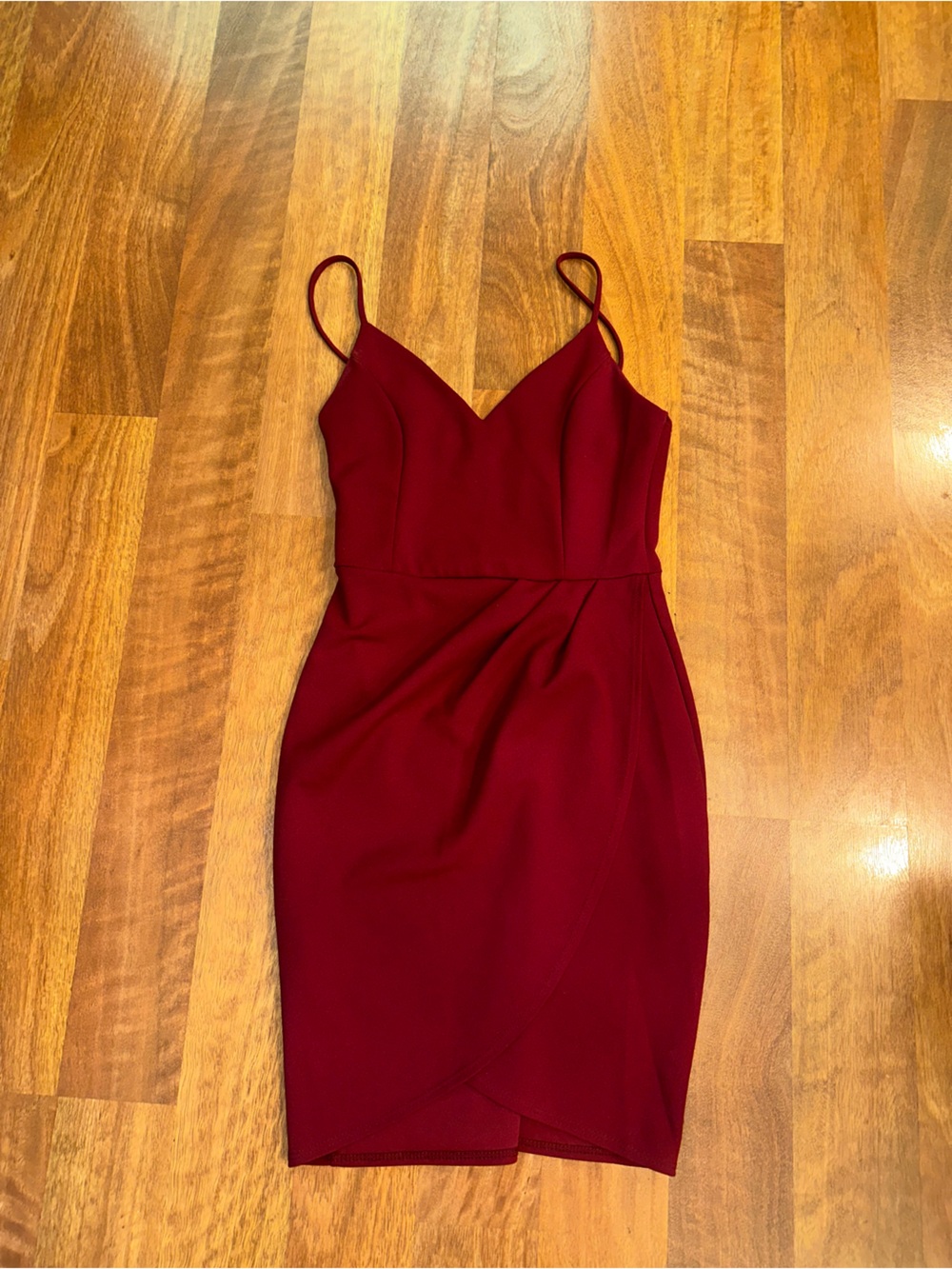 Lulu's Wine-Red Spaghetti Strap Pencil Dress